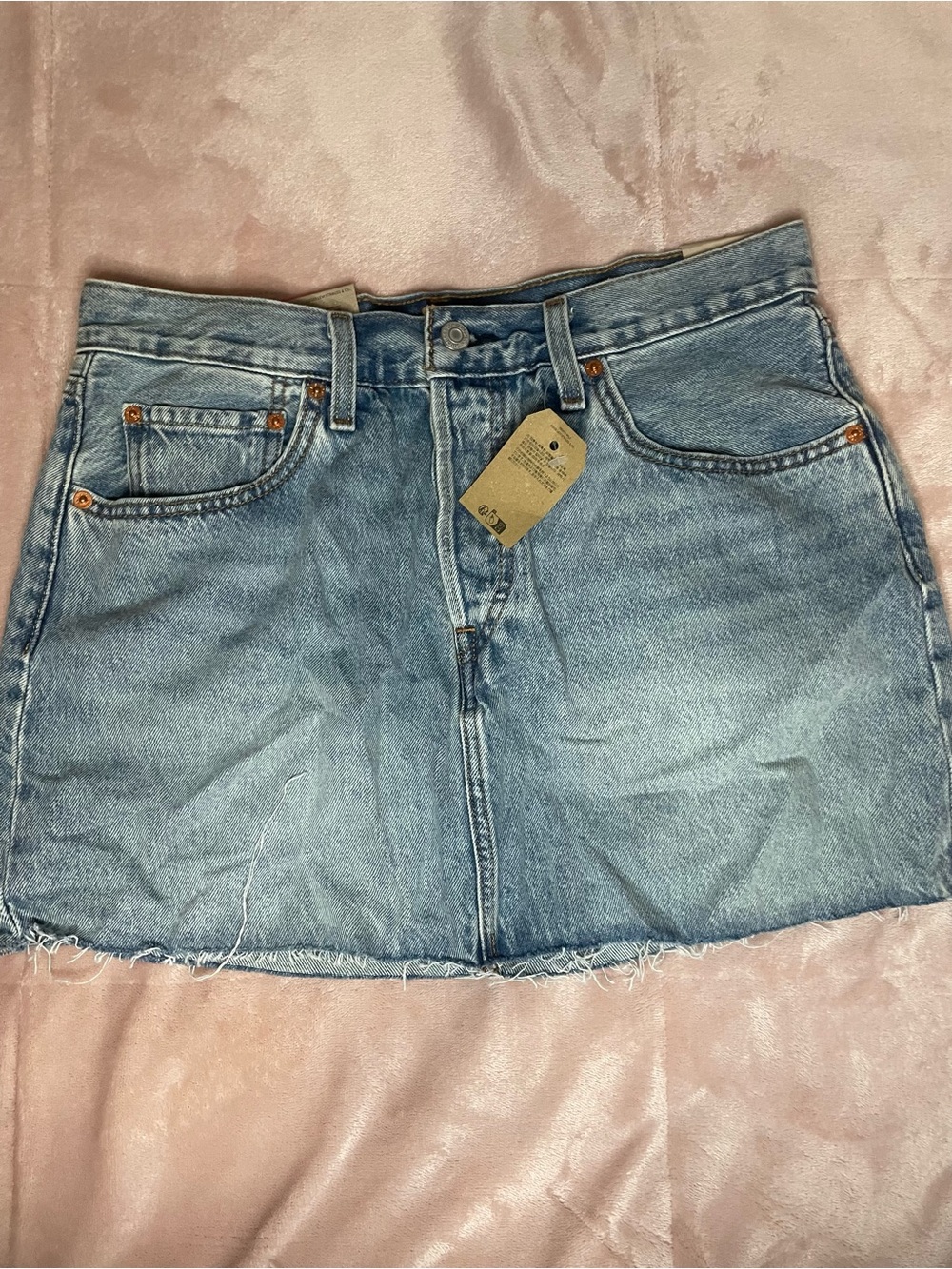 Levi's Washed Blue Denim Mini Skirt with Frayed Hem